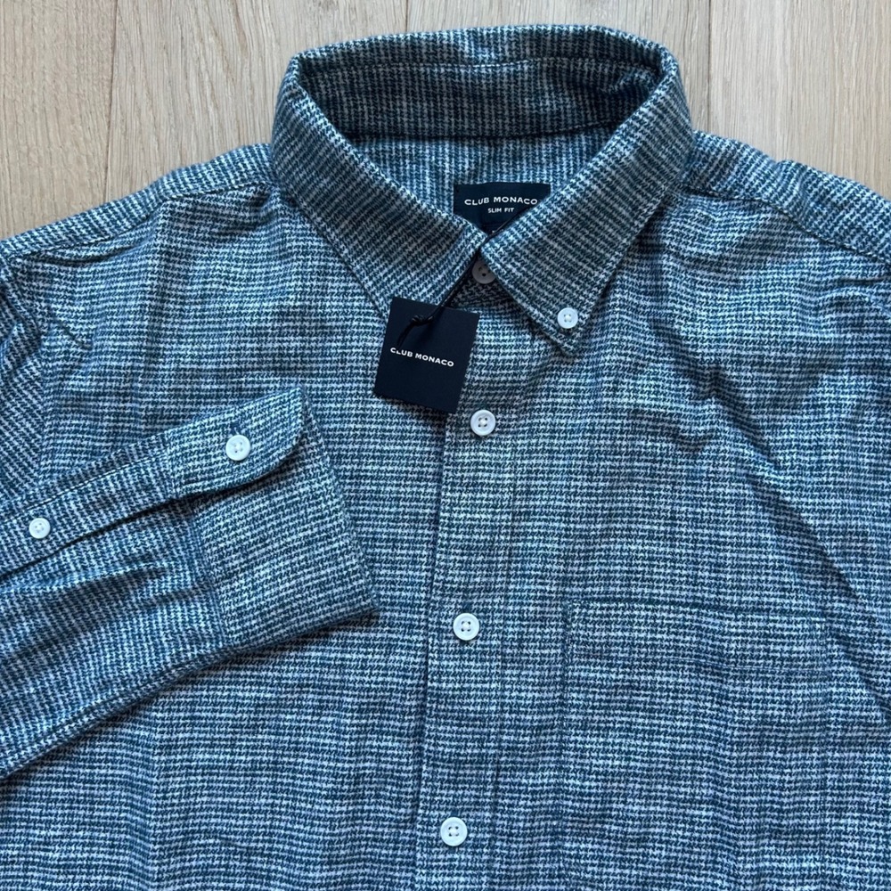 NWT Club Monaco‎ Button Down Shirt Mens S Blue Houndstooth Long Sleeve Preppy